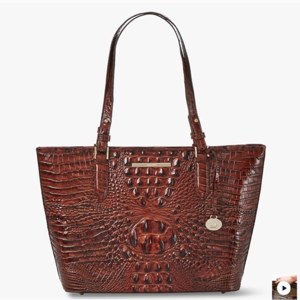 Brahmin Crocodile-Embossed Tote in Deep Brown lightly used